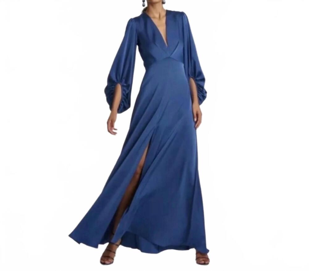 NEW SACHIN & BABI jenny satin crepe gown in indigo